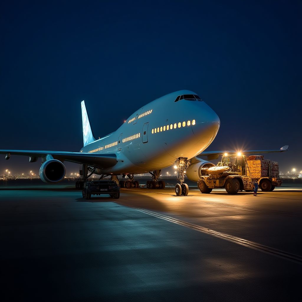 Avión de carga siendo cargado